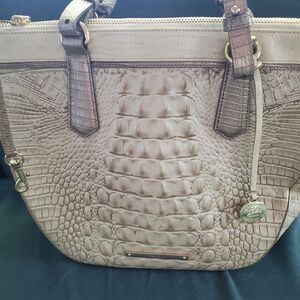 Brahmin Cream Croc Textured Shoulder Bag
